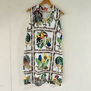 Vilagallo ‎ Cotton Tropical Print Animal Dress in White Multi sz 44 (US 12)